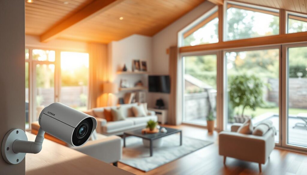A cozy and secure smart home interior, bathed in warm, natural lighting from large windows. In the foreground, a cutting-edge home security system with sleek, minimalist cameras and sensors seamlessly integrated into the decor. The middle ground features a stylish living room with plush furniture and modern, intelligent home appliances. In the background, a serene outdoor scene with lush greenery, suggesting a sense of safety and tranquility. The overall atmosphere exudes a balance of technology and comfort, capturing the essence of the "best smart home security insurance UK" concept. A cozy and secure smart home interior, bathed in warm, natural lighting from large windows. In the foreground, a cutting-edge home security system with sleek, minimalist cameras and sensors seamlessly integrated into the decor. The middle ground features a stylish living room with plush furniture and modern, intelligent home appliances. In the background, a serene outdoor scene with lush greenery, suggesting a sense of safety and tranquility. The overall atmosphere exudes a balance of technology and comfort, capturing the essence of the "best smart home security insurance UK" concept.