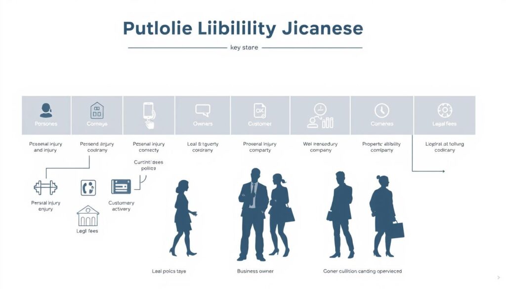 A detailed diagram of the key policy types for public liability insurance, rendered in a clean, minimalist style. The foreground depicts various icons and symbols representing different coverage areas, such as personal injury, property damage, and legal fees. The middle ground showcases silhouettes of business owners and customers, highlighting the relationships and interactions protected by these policies. The background features a soft, muted color palette and subtle grid-like patterns, conveying a sense of structure and organization within the insurance landscape. Soft, directional lighting creates depth and emphasizes the conceptual nature of the illustration. A detailed diagram of the key policy types for public liability insurance, rendered in a clean, minimalist style. The foreground depicts various icons and symbols representing different coverage areas, such as personal injury, property damage, and legal fees. The middle ground showcases silhouettes of business owners and customers, highlighting the relationships and interactions protected by these policies. The background features a soft, muted color palette and subtle grid-like patterns, conveying a sense of structure and organization within the insurance landscape. Soft, directional lighting creates depth and emphasizes the conceptual nature of the illustration.