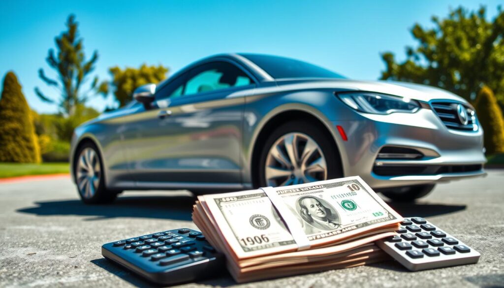 A gleaming silver sedan parked in a spacious, sun-drenched driveway, surrounded by lush greenery and a clear, azure sky. The car's sleek lines and shiny chrome details catch the light, emphasizing its premium quality. In the foreground, a stack of dollar bills and a calculator, symbolizing the substantial savings on auto insurance. The composition is balanced, with the car taking center stage, surrounded by carefully placed financial elements that convey the message of significant cost-savings. The overall mood is one of prosperity, highlighting the tangible benefits of responsible driving and smart financial decisions. A gleaming silver sedan parked in a spacious, sun-drenched driveway, surrounded by lush greenery and a clear, azure sky. The car's sleek lines and shiny chrome details catch the light, emphasizing its premium quality. In the foreground, a stack of dollar bills and a calculator, symbolizing the substantial savings on auto insurance. The composition is balanced, with the car taking center stage, surrounded by carefully placed financial elements that convey the message of significant cost-savings. The overall mood is one of prosperity, highlighting the tangible benefits of responsible driving and smart financial decisions.