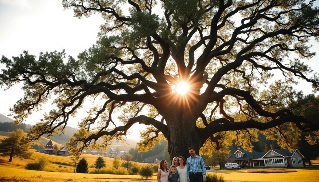 A majestic oak tree stands tall, its sturdy branches reaching skyward, representing the enduring nature of whole life insurance. In the foreground, a family gathers beneath the tree, their faces alight with the promise of financial security and growth. The warm, golden light filters through the leaves, casting a serene glow and evoking a sense of stability and trust. In the background, a quaint Canadian town nestles amidst rolling hills, symbolizing the dependable, community-focused nature of this insurance product. The scene is captured with a wide-angle lens, emphasizing the interconnectedness of the elements and the comprehensive protection offered by whole life insurance. A majestic oak tree stands tall, its sturdy branches reaching skyward, representing the enduring nature of whole life insurance. In the foreground, a family gathers beneath the tree, their faces alight with the promise of financial security and growth. The warm, golden light filters through the leaves, casting a serene glow and evoking a sense of stability and trust. In the background, a quaint Canadian town nestles amidst rolling hills, symbolizing the dependable, community-focused nature of this insurance product. The scene is captured with a wide-angle lens, emphasizing the interconnectedness of the elements and the comprehensive protection offered by whole life insurance.