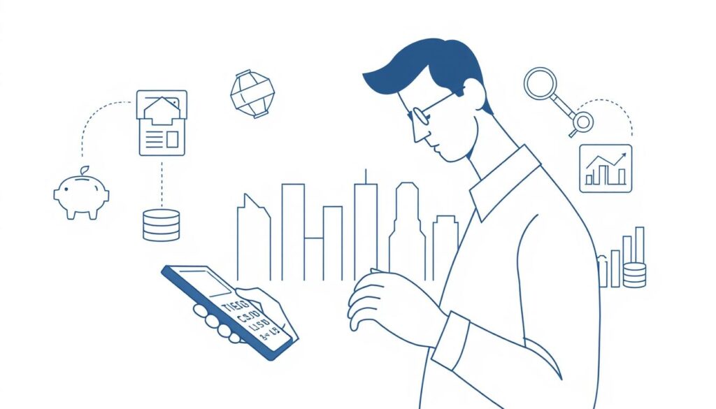 A modern, minimalist illustration of "ways to cut costs" for private medical insurance. In the foreground, a person carefully examining a calculator, surrounded by icons representing various cost-saving strategies - a piggy bank, a stack of coins, a magnifying glass, and a chart. The middle ground features a minimalist line-drawn cityscape, suggesting the urban context. The background is a soft, muted gradient, creating a sense of focus and emphasis on the central elements. The overall mood is one of thoughtful consideration and prudent financial management, with a clean, design-oriented aesthetic. A modern, minimalist illustration of "ways to cut costs" for private medical insurance. In the foreground, a person carefully examining a calculator, surrounded by icons representing various cost-saving strategies - a piggy bank, a stack of coins, a magnifying glass, and a chart. The middle ground features a minimalist line-drawn cityscape, suggesting the urban context. The background is a soft, muted gradient, creating a sense of focus and emphasis on the central elements. The overall mood is one of thoughtful consideration and prudent financial management, with a clean, design-oriented aesthetic.