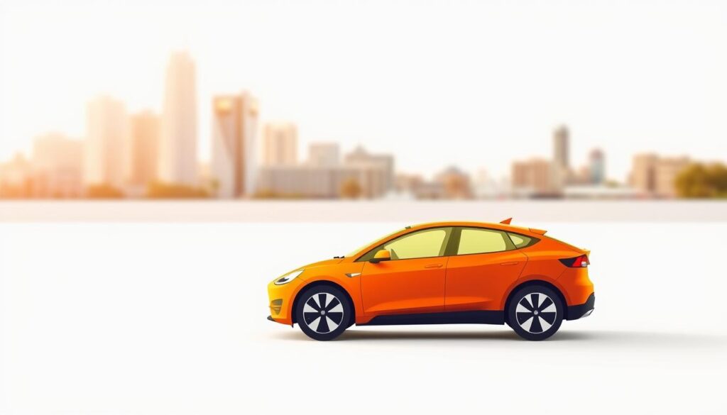 A modern, minimalist poster featuring a clean, open layout. In the foreground, a stylized car silhouette in a bold, vibrant color scheme representing an electric vehicle. Surrounding the car, a layered grid of seamless geometric shapes and lines, suggesting an insurance policy or coverage plan. The middle ground showcases a soft-focus, blurred cityscape in warm, earthy tones, establishing an urban setting. The background features a clean, white expanse, emphasizing the simplicity and clarity of the design. The overall composition conveys a sense of accessibility, affordability, and the forward-thinking nature of EV insurance. A modern, minimalist poster featuring a clean, open layout. In the foreground, a stylized car silhouette in a bold, vibrant color scheme representing an electric vehicle. Surrounding the car, a layered grid of seamless geometric shapes and lines, suggesting an insurance policy or coverage plan. The middle ground showcases a soft-focus, blurred cityscape in warm, earthy tones, establishing an urban setting. The background features a clean, white expanse, emphasizing the simplicity and clarity of the design. The overall composition conveys a sense of accessibility, affordability, and the forward-thinking nature of EV insurance.