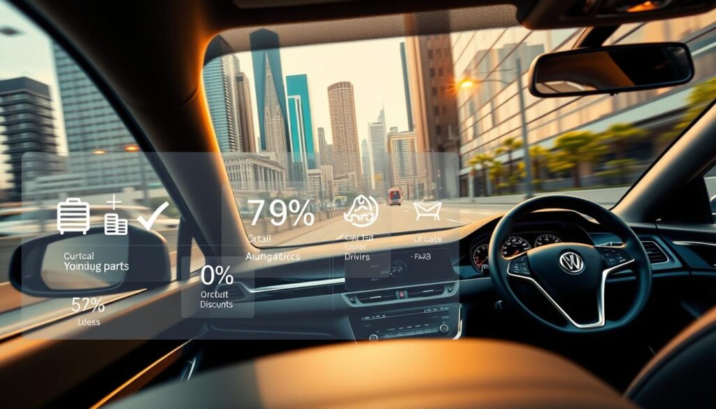 A modern, sleek sedan navigates a city street, its dashboard displaying a telematics interface with real-time data and available discounts. In the foreground, an overlay of savings icons and percentage figures showcases the various car insurance discounts the driver can access through the telematics system. The middle ground features a dynamic cityscape with skyscrapers and infrastructure, conveying a sense of technology and progress. The lighting is a balanced mix of warm and cool tones, creating a professional, yet visually appealing atmosphere. The camera angle is slightly elevated, allowing the viewer to appreciate the integration of telematics and discounts within the vehicle's design. A modern, sleek sedan navigates a city street, its dashboard displaying a telematics interface with real-time data and available discounts. In the foreground, an overlay of savings icons and percentage figures showcases the various car insurance discounts the driver can access through the telematics system. The middle ground features a dynamic cityscape with skyscrapers and infrastructure, conveying a sense of technology and progress. The lighting is a balanced mix of warm and cool tones, creating a professional, yet visually appealing atmosphere. The camera angle is slightly elevated, allowing the viewer to appreciate the integration of telematics and discounts within the vehicle's design.