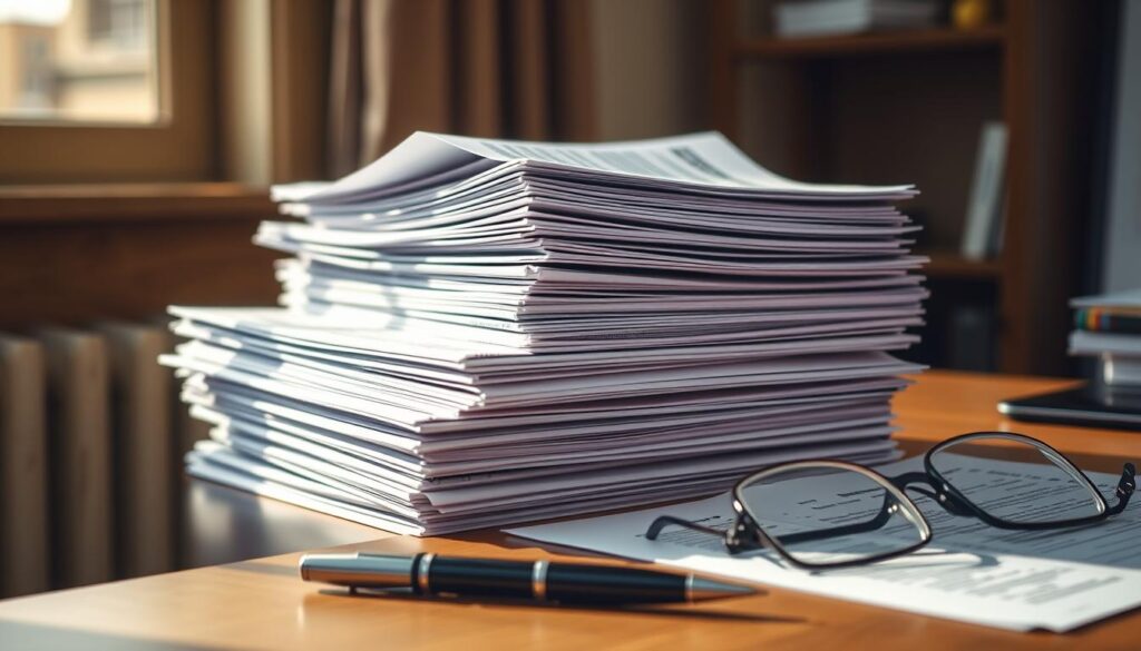 A neatly organized stack of insurance forms, certificates, and claim documents rests on a wooden desk, illuminated by warm, natural lighting filtering through a nearby window. The documents display clear typography and professional design, conveying the seriousness and importance of the subject matter. In the foreground, a pen and a pair of reading glasses sit ready, hinting at the administrative tasks associated with claims and insurance management. The overall scene projects a sense of order, reliability, and attention to detail - qualities that would be expected of a comprehensive guide on business insurance. A neatly organized stack of insurance forms, certificates, and claim documents rests on a wooden desk, illuminated by warm, natural lighting filtering through a nearby window. The documents display clear typography and professional design, conveying the seriousness and importance of the subject matter. In the foreground, a pen and a pair of reading glasses sit ready, hinting at the administrative tasks associated with claims and insurance management. The overall scene projects a sense of order, reliability, and attention to detail - qualities that would be expected of a comprehensive guide on business insurance.