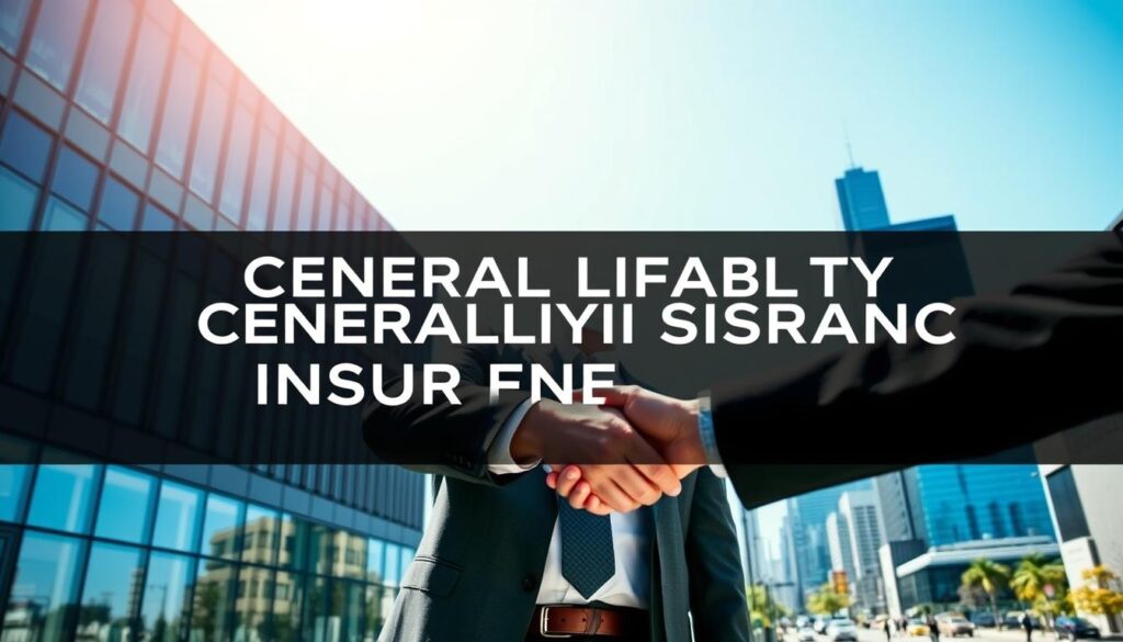 A professional office building with a modern facade stands prominently against a clear blue sky. In the foreground, a well-dressed businessman shakes hands with another person, symbolizing the importance of general liability insurance for small businesses in the USA. The scene is illuminated by soft, directional lighting, creating a sense of professionalism and reliability. In the background, a city skyline with skyscrapers and a bustling street scene suggests the vibrant economic landscape that small businesses operate within. The overall composition conveys the idea of protection, security, and the essential role of general liability insurance in safeguarding the future of a small enterprise. A professional office building with a modern facade stands prominently against a clear blue sky. In the foreground, a well-dressed businessman shakes hands with another person, symbolizing the importance of general liability insurance for small businesses in the USA. The scene is illuminated by soft, directional lighting, creating a sense of professionalism and reliability. In the background, a city skyline with skyscrapers and a bustling street scene suggests the vibrant economic landscape that small businesses operate within. The overall composition conveys the idea of protection, security, and the essential role of general liability insurance in safeguarding the future of a small enterprise.