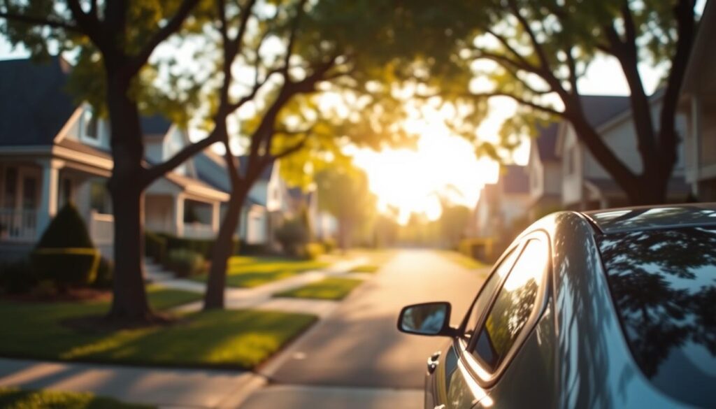 A serene suburban street with neatly trimmed lawns and well-maintained homes. In the foreground, a family car, perhaps a mid-size sedan, parked on the driveway. The car's exterior gleams in the soft, warm lighting of a late afternoon sun, conveying a sense of affordability and practicality. In the background, a row of trees sways gently, their leaves casting dappled shadows on the ground. The overall atmosphere is one of tranquility and simplicity, hinting at the ease and convenience of finding "cheaper auto coverage" for the family's needs. A serene suburban street with neatly trimmed lawns and well-maintained homes. In the foreground, a family car, perhaps a mid-size sedan, parked on the driveway. The car's exterior gleams in the soft, warm lighting of a late afternoon sun, conveying a sense of affordability and practicality. In the background, a row of trees sways gently, their leaves casting dappled shadows on the ground. The overall atmosphere is one of tranquility and simplicity, hinting at the ease and convenience of finding "cheaper auto coverage" for the family's needs.
