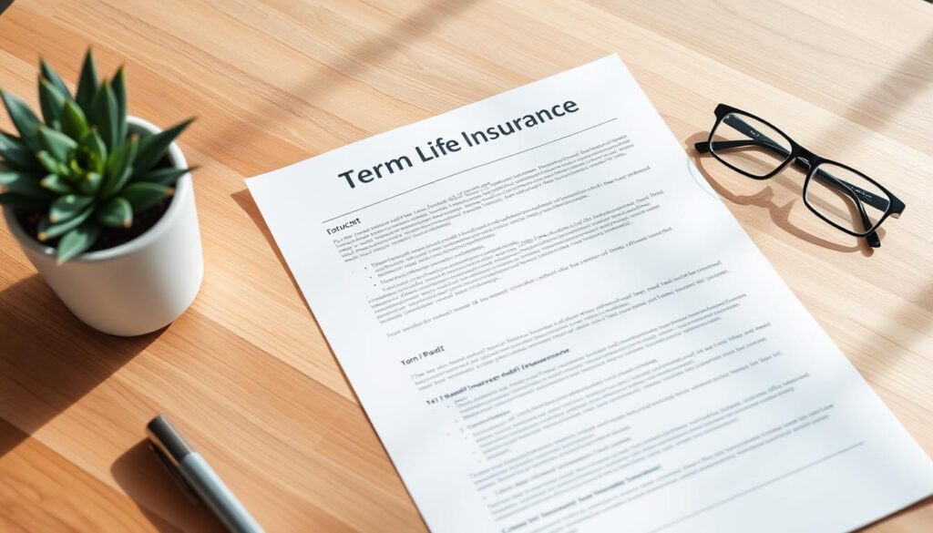 A serene, well-lit scene showcasing a term life insurance policy document, neatly placed on a wooden table. The document's pages are crisp and pristine, with a clear, legible layout. Surrounding the policy are subtle design elements, such as a minimalist potted plant and a pair of reading glasses, conveying a sense of professionalism and financial responsibility. The lighting is soft and natural, creating a warm, inviting atmosphere. The overall composition emphasizes the importance and accessibility of term life insurance, aligning with the article's focus on affordable, short-term coverage options for Canadians. A serene, well-lit scene showcasing a term life insurance policy document, neatly placed on a wooden table. The document's pages are crisp and pristine, with a clear, legible layout. Surrounding the policy are subtle design elements, such as a minimalist potted plant and a pair of reading glasses, conveying a sense of professionalism and financial responsibility. The lighting is soft and natural, creating a warm, inviting atmosphere. The overall composition emphasizes the importance and accessibility of term life insurance, aligning with the article's focus on affordable, short-term coverage options for Canadians.