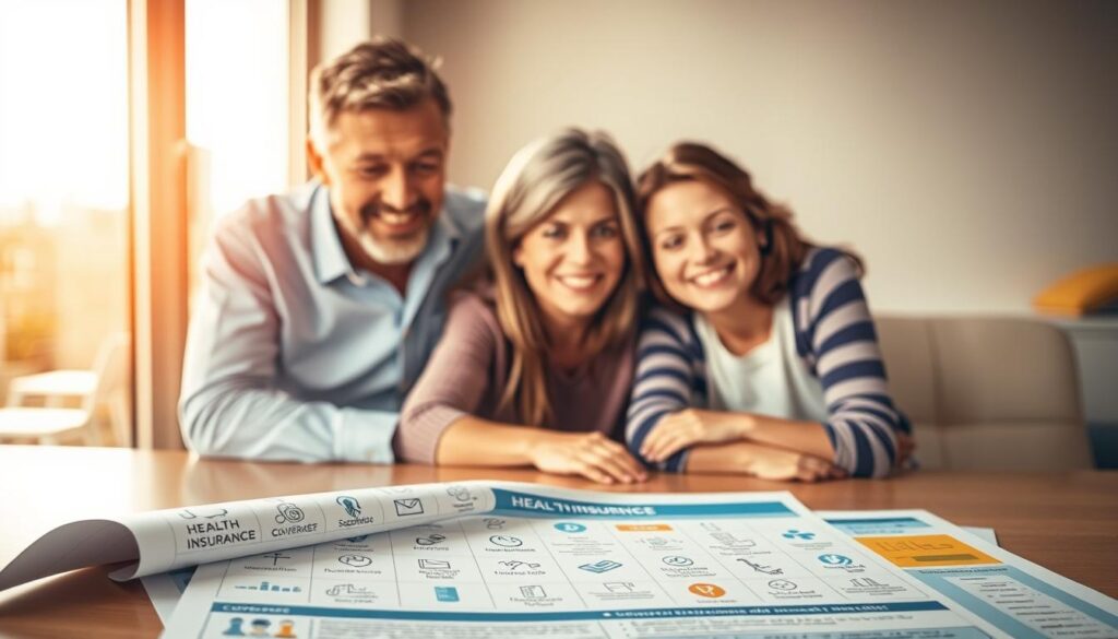 A vibrant and comprehensive health insurance plan spreads across the frame, its coverage meticulously detailed. In the foreground, a family gathers around a table, their faces conveying a sense of security and relief. The middle ground depicts various medical services and benefits, their icons neatly arranged to showcase the breadth of coverage. The background features a warm, blurred cityscape, suggesting the broader context in which this insurance plan operates. The lighting is soft and inviting, creating a sense of trust and reliability. The composition is balanced, with the insurance plan taking center stage, emphasizing its importance in the lives of the family. A vibrant and comprehensive health insurance plan spreads across the frame, its coverage meticulously detailed. In the foreground, a family gathers around a table, their faces conveying a sense of security and relief. The middle ground depicts various medical services and benefits, their icons neatly arranged to showcase the breadth of coverage. The background features a warm, blurred cityscape, suggesting the broader context in which this insurance plan operates. The lighting is soft and inviting, creating a sense of trust and reliability. The composition is balanced, with the insurance plan taking center stage, emphasizing its importance in the lives of the family.