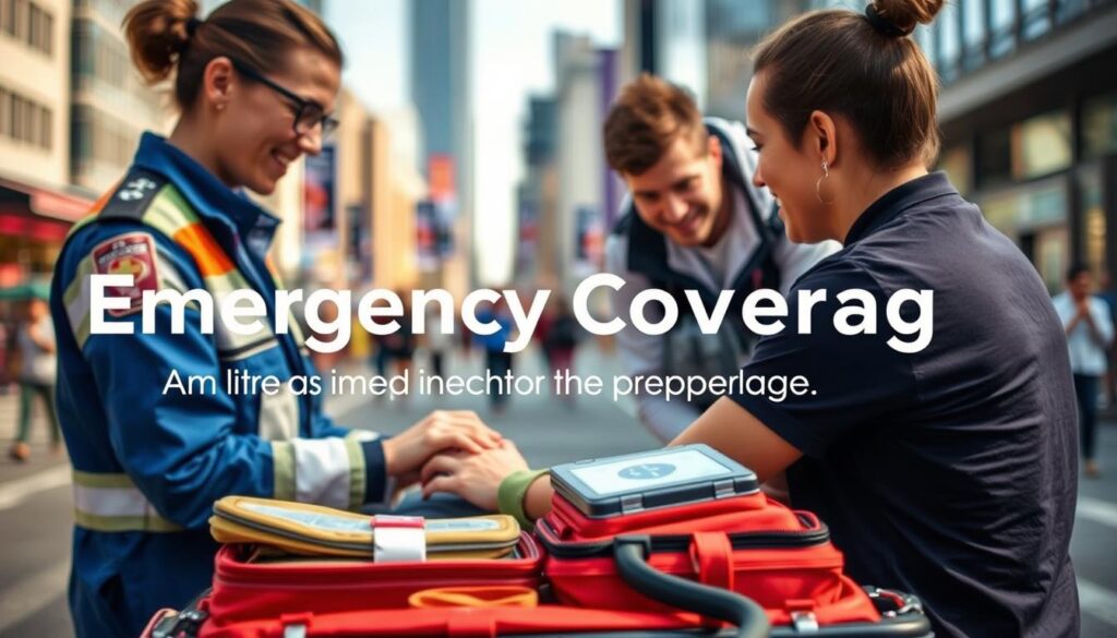 A vibrant scene of emergency medical coverage, captured in a dynamic composition. In the foreground, a medical professional attends to an injured individual, their expressions conveying both concern and professionalism. The middle ground features an array of medical equipment, including a first-aid kit and a portable defibrillator, hinting at the comprehensive nature of the coverage. The background is a blurred, but recognizable setting of a bustling city, suggesting the widespread availability of this service. Warm, natural lighting bathes the scene, creating a sense of reassurance and trust. The overall atmosphere evokes a feeling of security and preparedness, perfectly aligned with the section title "What your student travel insurance plan can cover." A vibrant scene of emergency medical coverage, captured in a dynamic composition. In the foreground, a medical professional attends to an injured individual, their expressions conveying both concern and professionalism. The middle ground features an array of medical equipment, including a first-aid kit and a portable defibrillator, hinting at the comprehensive nature of the coverage. The background is a blurred, but recognizable setting of a bustling city, suggesting the widespread availability of this service. Warm, natural lighting bathes the scene, creating a sense of reassurance and trust. The overall atmosphere evokes a feeling of security and preparedness, perfectly aligned with the section title "What your student travel insurance plan can cover."