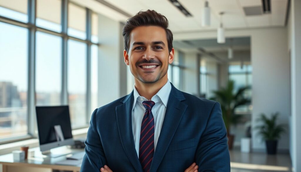A well-dressed insurance agent standing confidently in a modern office, sunlight streaming through large windows and illuminating their professional attire. The agent's face is warm and approachable, conveying trustworthiness and expertise. Behind them, a sleek desk with a computer and documents, suggesting their role in providing comprehensive homeowners coverage and smart shopping strategies. The overall atmosphere is one of professionalism, knowledge, and a genuine desire to help the client make the best decisions for their home insurance needs. A well-dressed insurance agent standing confidently in a modern office, sunlight streaming through large windows and illuminating their professional attire. The agent's face is warm and approachable, conveying trustworthiness and expertise. Behind them, a sleek desk with a computer and documents, suggesting their role in providing comprehensive homeowners coverage and smart shopping strategies. The overall atmosphere is one of professionalism, knowledge, and a genuine desire to help the client make the best decisions for their home insurance needs.