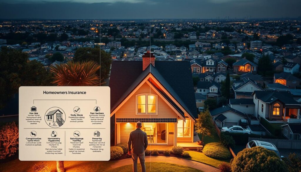 A well-lit, high-resolution image of factors affecting the cost of homeowners insurance, depicted as a collage of four interconnected scenes. In the foreground, a detailed diagram displaying variables like home size, age, and construction materials. In the middle ground, a family home with various risk factors such as proximity to natural disasters and security features. In the background, a cityscape with diverse neighborhoods and property values. The scene is illuminated by warm, natural lighting, using a wide-angle lens to capture the full scope of the subject. The overall mood is informative and visually engaging, guiding the viewer through the key elements that shape homeowners insurance costs. A well-lit, high-resolution image of factors affecting the cost of homeowners insurance, depicted as a collage of four interconnected scenes. In the foreground, a detailed diagram displaying variables like home size, age, and construction materials. In the middle ground, a family home with various risk factors such as proximity to natural disasters and security features. In the background, a cityscape with diverse neighborhoods and property values. The scene is illuminated by warm, natural lighting, using a wide-angle lens to capture the full scope of the subject. The overall mood is informative and visually engaging, guiding the viewer through the key elements that shape homeowners insurance costs.