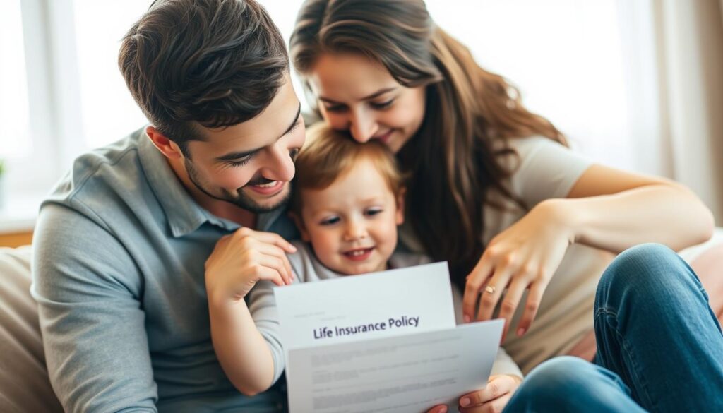 A young family sitting together, their faces filled with warmth and love, as they hold a child's life insurance policy document. The father's hand gently rests on the child's shoulder, while the mother's arm encircles them, creating a sense of security and protection. Soft, natural lighting illuminates the scene, casting a comforting glow. The background blurs, allowing the family's connection to take center stage. The overall atmosphere conveys the importance of safeguarding a child's future, with the life insurance policy symbolizing the family's commitment to their loved one's well-being. A young family sitting together, their faces filled with warmth and love, as they hold a child's life insurance policy document. The father's hand gently rests on the child's shoulder, while the mother's arm encircles them, creating a sense of security and protection. Soft, natural lighting illuminates the scene, casting a comforting glow. The background blurs, allowing the family's connection to take center stage. The overall atmosphere conveys the importance of safeguarding a child's future, with the life insurance policy symbolizing the family's commitment to their loved one's well-being.