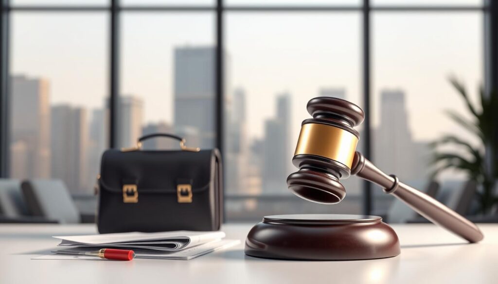 An accountant's professional liability insurance policy, depicted as a detailed 3D illustration. In the foreground, a briefcase and documents represent the accountant's work. In the middle ground, a large gavel symbolizes the legal liability they face. In the background, a modern office setting with a city skyline through the window, conveying the professional environment. The lighting is soft and directional, creating depth and emphasizing the key elements. The overall mood is one of seriousness and responsibility, reflecting the importance of this type of insurance coverage for accounting professionals. An accountant's professional liability insurance policy, depicted as a detailed 3D illustration. In the foreground, a briefcase and documents represent the accountant's work. In the middle ground, a large gavel symbolizes the legal liability they face. In the background, a modern office setting with a city skyline through the window, conveying the professional environment. The lighting is soft and directional, creating depth and emphasizing the key elements. The overall mood is one of seriousness and responsibility, reflecting the importance of this type of insurance coverage for accounting professionals.