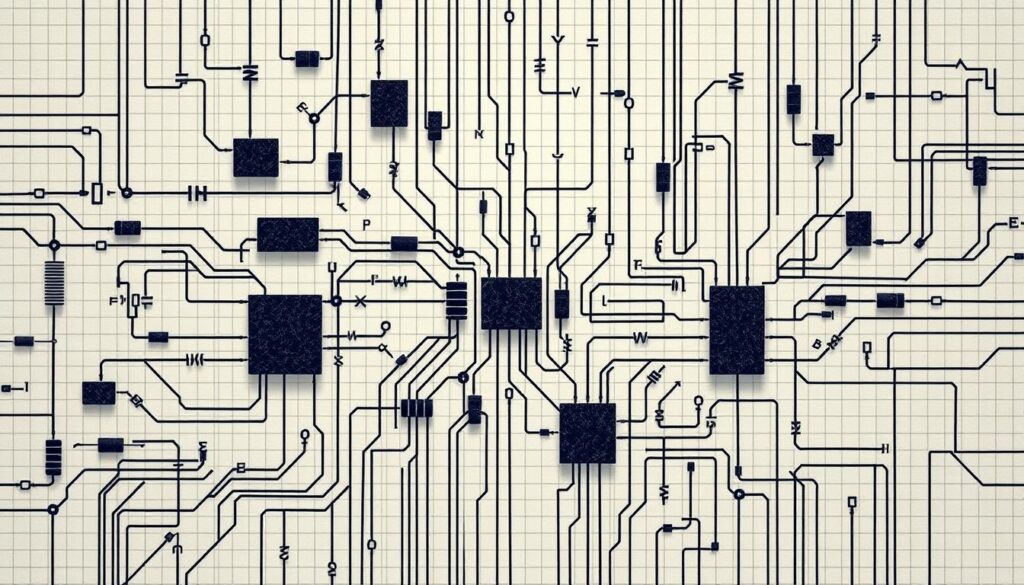 Charges and fees depicted as a complex network of interconnected circuits, with various electrical components representing different costs and expenses associated with a unit-linked life insurance plan. The image should have a technical, schematic-like appearance, with clean lines, geometric shapes, and a muted color palette. The foreground should feature the main circuit elements, such as resistors, capacitors, and transistors, arranged in an intricate, visually striking pattern. The middle ground could include secondary circuit elements and wiring, while the background could depict a subtle grid or graph paper-like texture, suggesting the underlying mathematical and financial principles behind the charges and fees. Charges and fees depicted as a complex network of interconnected circuits, with various electrical components representing different costs and expenses associated with a unit-linked life insurance plan. The image should have a technical, schematic-like appearance, with clean lines, geometric shapes, and a muted color palette. The foreground should feature the main circuit elements, such as resistors, capacitors, and transistors, arranged in an intricate, visually striking pattern. The middle ground could include secondary circuit elements and wiring, while the background could depict a subtle grid or graph paper-like texture, suggesting the underlying mathematical and financial principles behind the charges and fees.