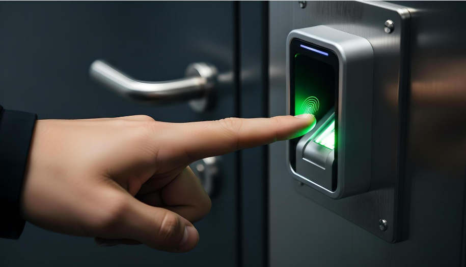 A secure data center with sleek access control panels and biometric scanners mounted on the walls. The lighting is soft and ambient, casting a warm glow over the modern, minimalist interior. In the foreground, a person in business attire approaches the panels, their hand hovering near the fingerprint scanner, conveying the importance of strong authentication. In the background, a series of access-controlled doors lead to various secure areas, emphasizing the layered, least-privilege approach to enterprise data protection. Screenshot 6