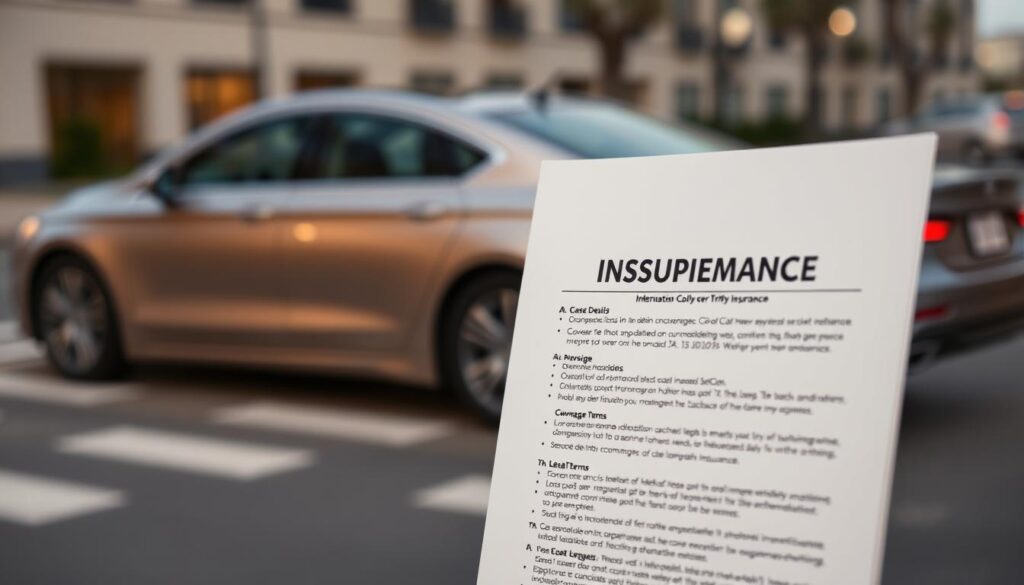 a detailed image of a car insurance policy document with a professional, authoritative, and trustworthy atmosphere. the document should be clearly visible in the foreground, with a clean and organized layout showcasing key information such as coverage details, pricing, and legal terms. the background should feature a blurred, out-of-focus image of a modern sedan in a neutral color parked on a city street, suggesting the broader context of car ownership and insurance needs. the lighting should be soft and even, with a slightly muted color palette to convey a sense of reliability and stability. the overall composition should be balanced and visually appealing, drawing the viewer's attention to the important details of the insurance policy. a detailed image of a car insurance policy document with a professional, authoritative, and trustworthy atmosphere. the document should be clearly visible in the foreground, with a clean and organized layout showcasing key information such as coverage details, pricing, and legal terms. the background should feature a blurred, out-of-focus image of a modern sedan in a neutral color parked on a city street, suggesting the broader context of car ownership and insurance needs. the lighting should be soft and even, with a slightly muted color palette to convey a sense of reliability and stability. the overall composition should be balanced and visually appealing, drawing the viewer's attention to the important details of the insurance policy.