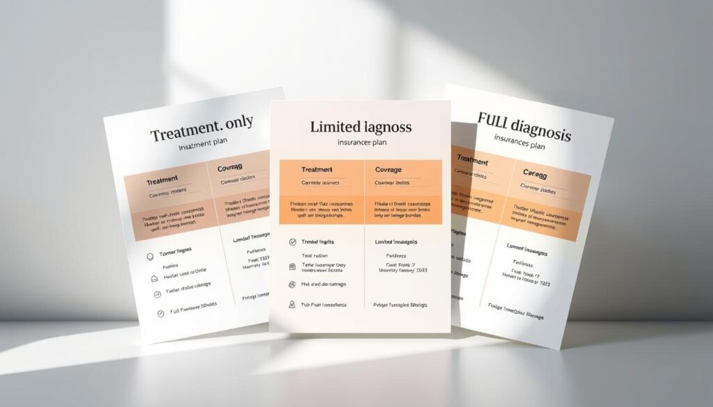 a highly detailed, photorealistic illustration of three overlapping insurance plan diagrams, showcasing the different coverage levels - treatment only, limited diagnosis, and full diagnosis. The plans are rendered in a clean, minimalist style with distinct color palettes and crisp, geometric shapes. The scene is bathed in soft, directional lighting that creates depth and highlights the key visual elements. The overall composition is balanced and elegant, guiding the viewer's eye through the comparative information. The mood is professional, authoritative, and informative, reflecting the subject matter of the article. a highly detailed, photorealistic illustration of three overlapping insurance plan diagrams, showcasing the different coverage levels - treatment only, limited diagnosis, and full diagnosis. The plans are rendered in a clean, minimalist style with distinct color palettes and crisp, geometric shapes. The scene is bathed in soft, directional lighting that creates depth and highlights the key visual elements. The overall composition is balanced and elegant, guiding the viewer's eye through the comparative information. The mood is professional, authoritative, and informative, reflecting the subject matter of the article.